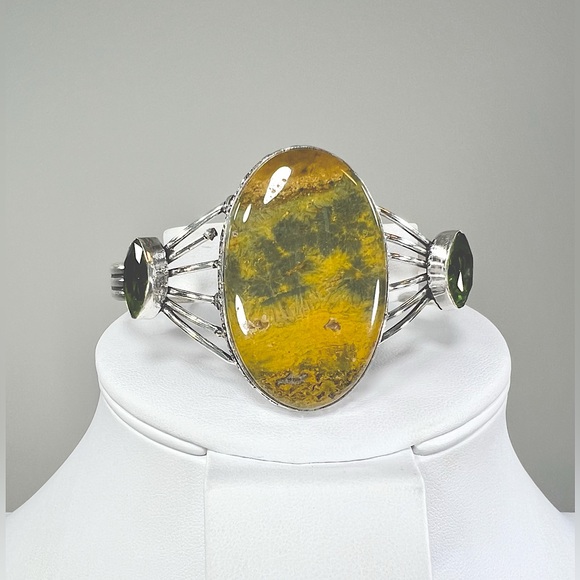 Mookaite Jasper 925 Gemstone Cuff Bracelet - Picture 1 of 5